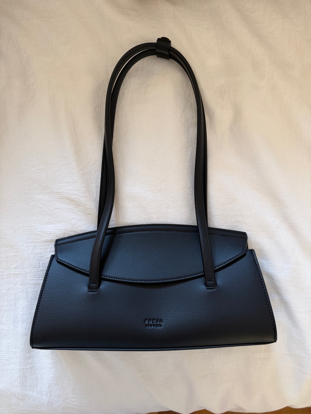 FREJA NYC Caroline Bag - Pebbled Black Shoulder Bag with Thin Straps